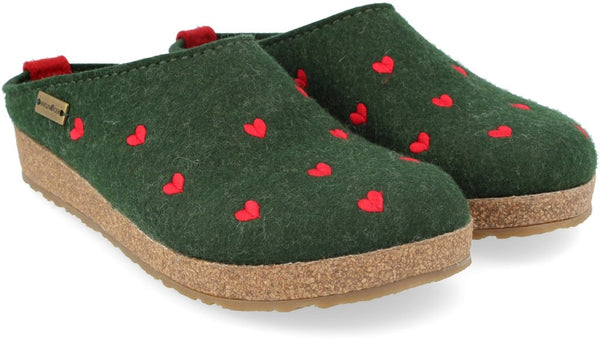Haflinger Pantofola in lana cotta Grigio e Rosa Cuoricini741031.04